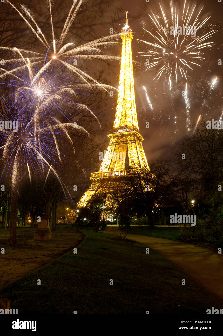 Célébration de nouvel an dans la ville - tour eiffel (Paris, France) avec Fireworks Banque D'Images