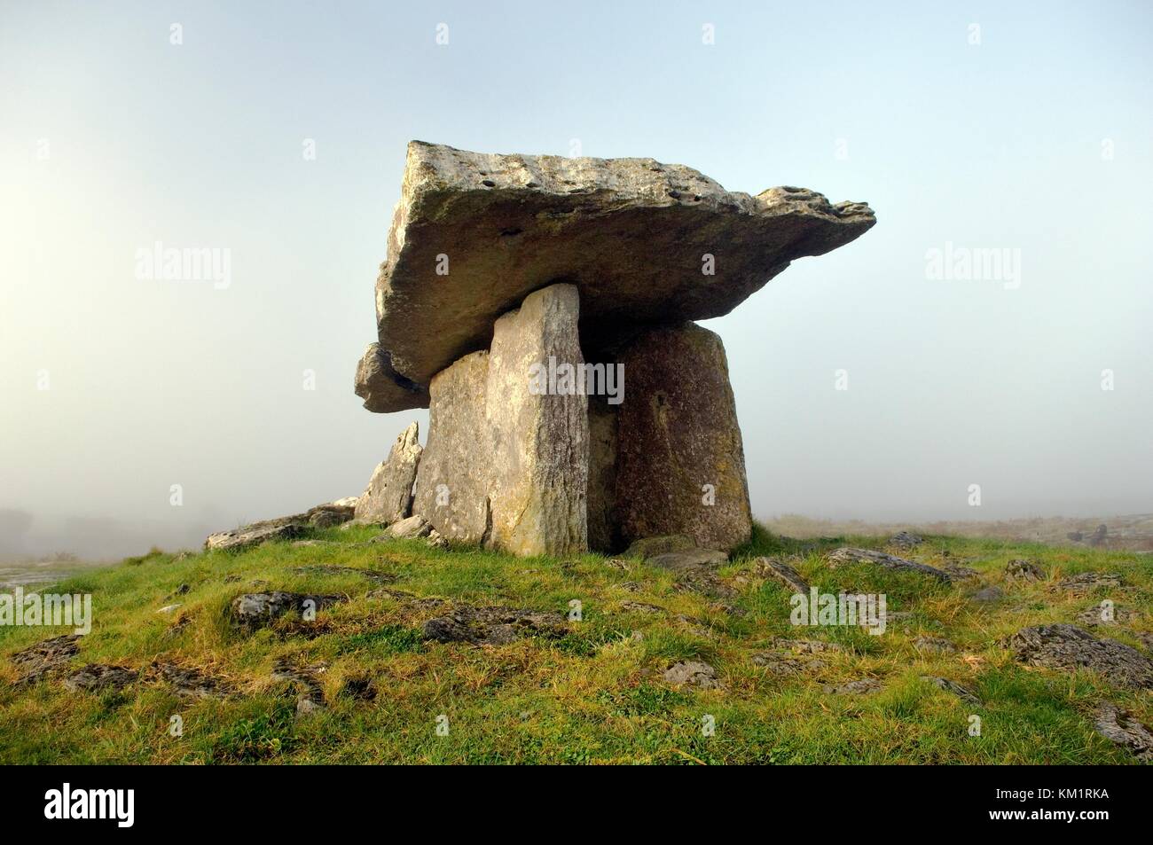 L'âge de pierre préhistoriques de poulnabrone dolmen tombe sur le plateau calcaire du Burren près de falaises de Moher, comté de Clare, Irlande. Banque D'Images