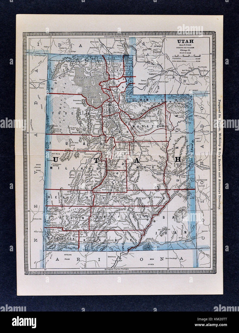 George Cram Carte antique de 1866 Atlas pour avocats et banquiers : États-Unis - Utah - Salt Lake City Grand Lac Salé Provo Moab Banque D'Images