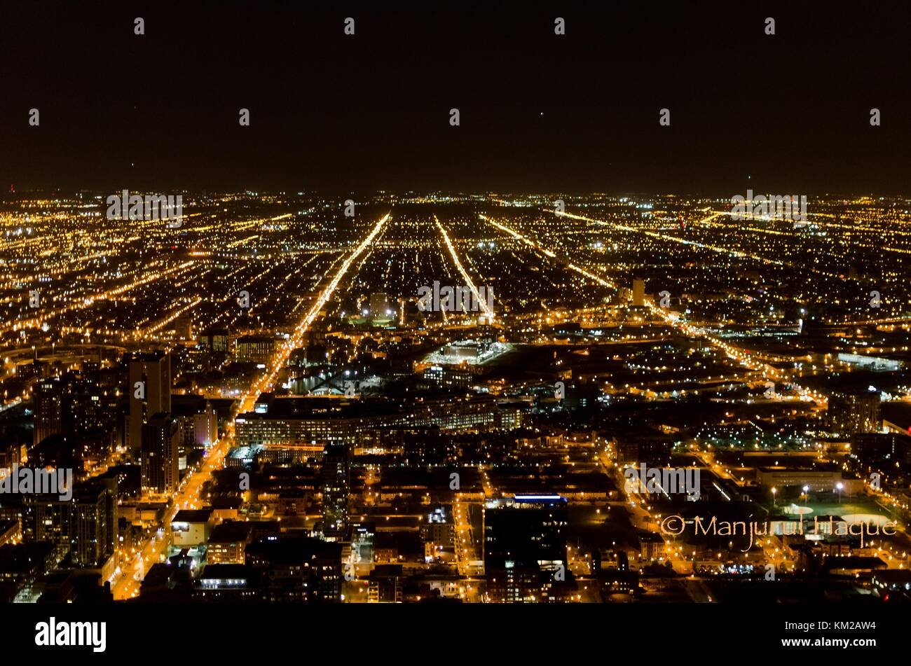 Chicago skyline at night Banque D'Images