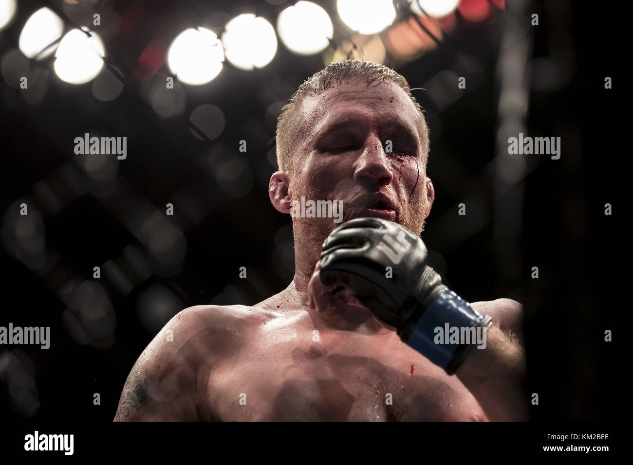 Detroit, Michigan, USA. 2 Décembre, 2017. 16 septembre 2017 : Justin Gaethje la tête vers son coin dans sa lutte avec Eddie Alvarez durant l'UFC 218 à Little Caesars Arena de Detroit, Michigan. Crédit : Scott/Taetsch ZUMA Wire/Alamy Live News Banque D'Images