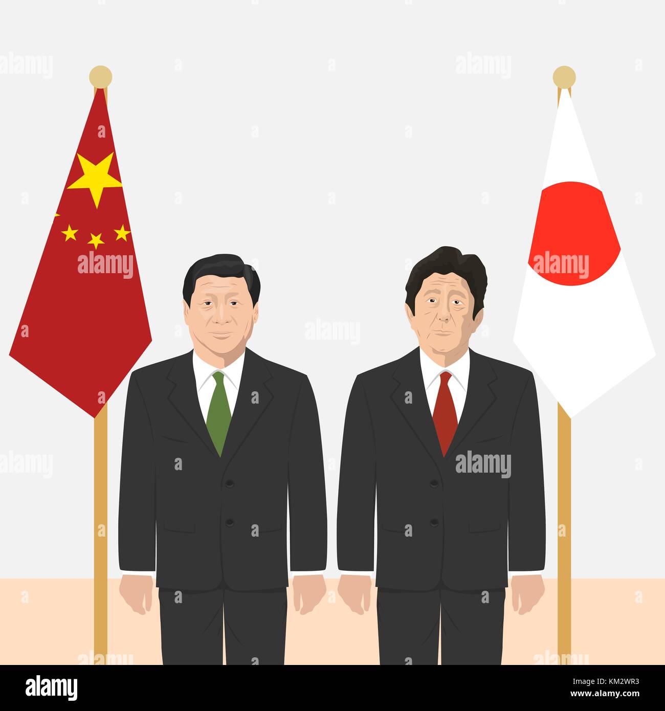 03.12.2017 Editorial illustration du premier ministre japonais Shinzo Abe et le président de la république populaire de Chine Xi Jinping sur les pays fl Illustration de Vecteur