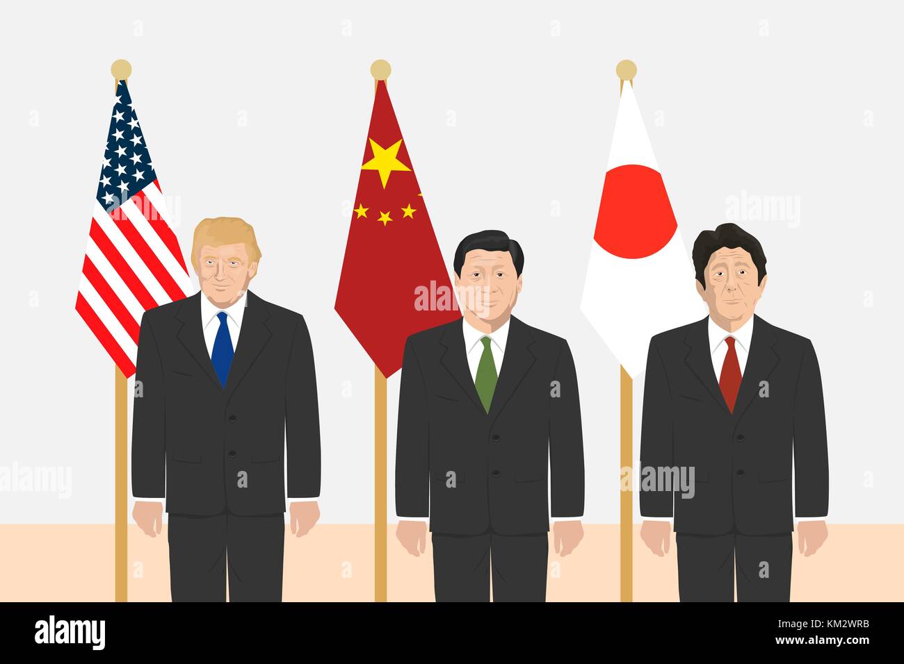 03.12.2017 Editorial illustration du premier ministre japonais Shinzo Abe, le président de la république populaire de Chine Xi Jinping et le usa présidium Illustration de Vecteur