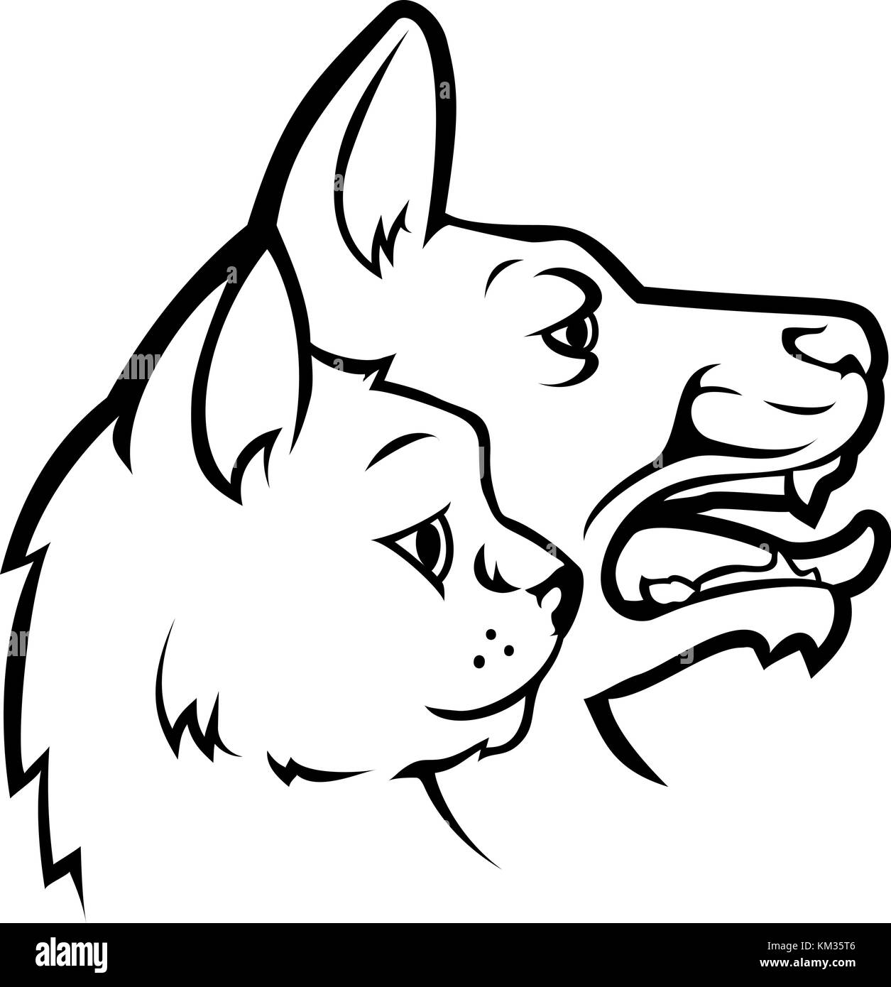 Icône visages de chat et de chien animaux Illustration de Vecteur