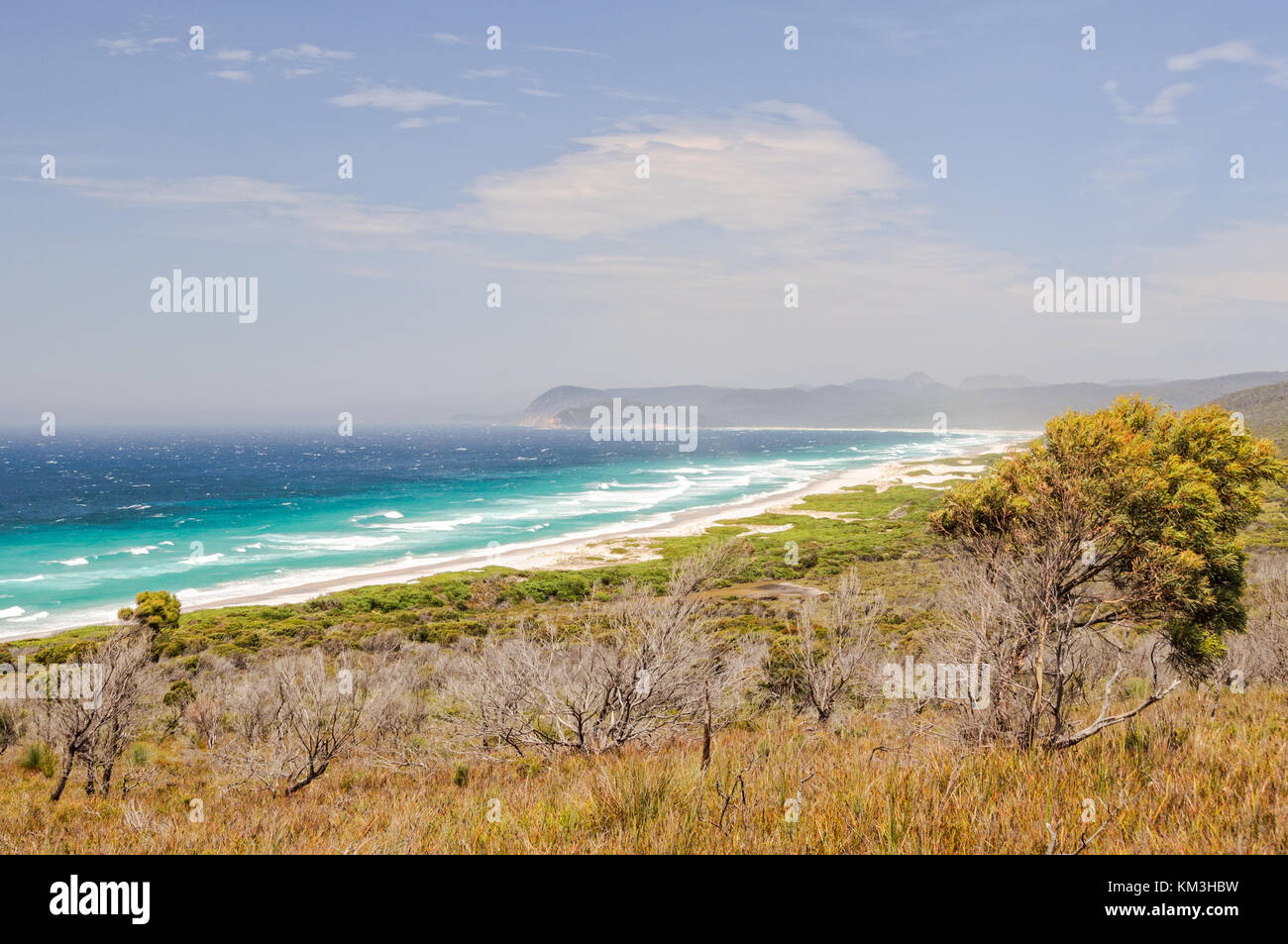 Les plages dans le parc national de Freycinet est un endroit populaire pour la pêche et le surf - Coles Bay, Tasmanie, Australie Banque D'Images