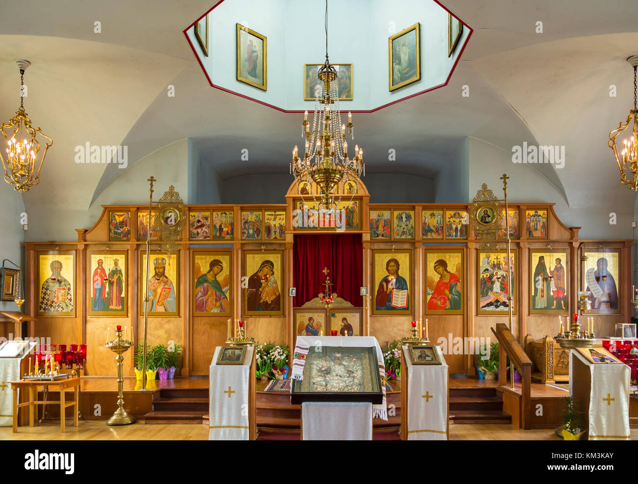 Intérieur de la Sainte Résurrection de l'Église orthodoxe russe à Kodiak, Alaska, USA. Banque D'Images