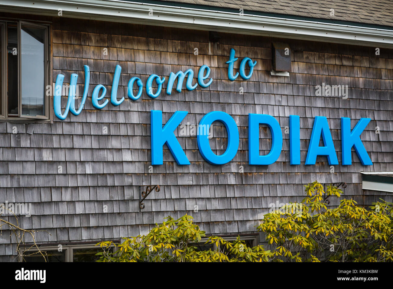 Bienvenue à un signe à Kodiak Kodiak, Alaska, USA. Banque D'Images