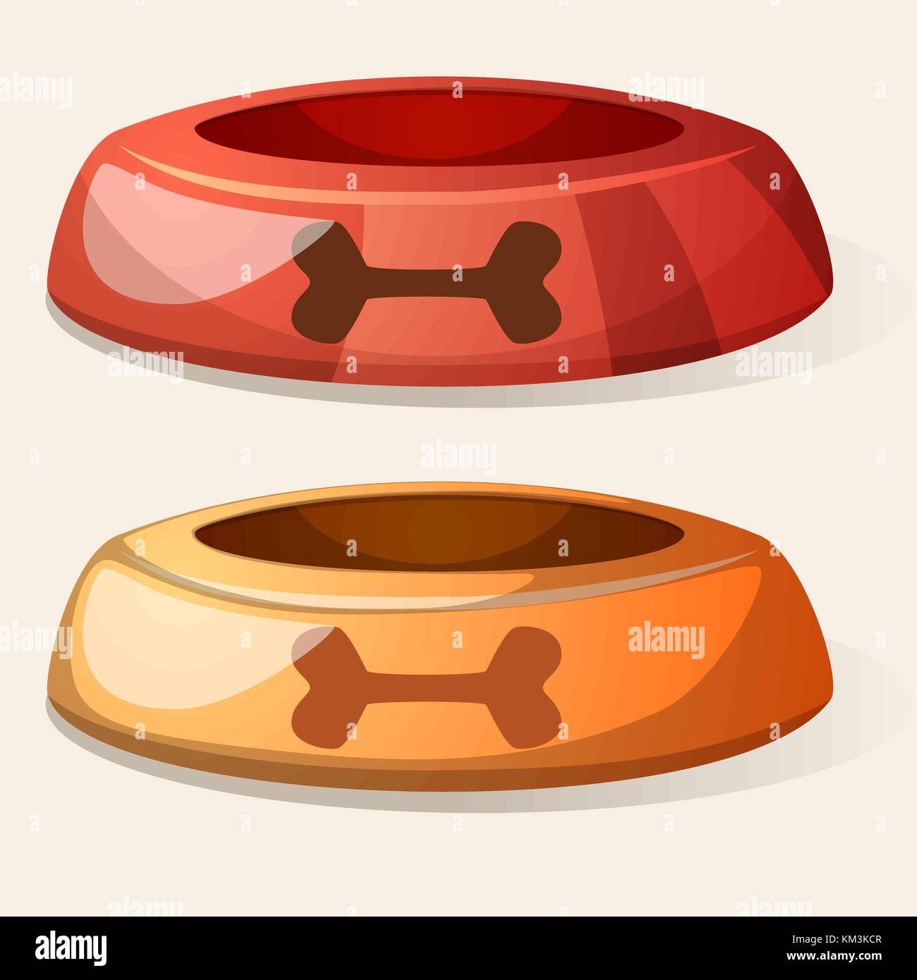 Cartoon dog bowl. rouge et jaune. Illustration de Vecteur