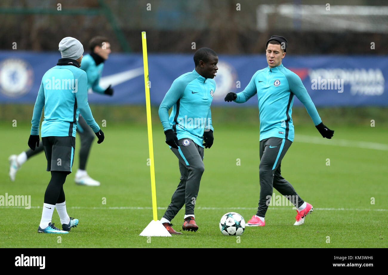 La Chelsea N'Golo Kante au cours de la session de formation au Centre d'entraînement de Cobham, Stoke d'Abernon. Banque D'Images