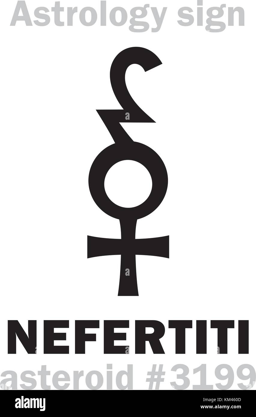 Alphabet d'astrologie : NEFERTITI ("la beauté est venu"), l'astéroïde n°3199. Caractères hiéroglyphes signe (symbole unique). Illustration de Vecteur