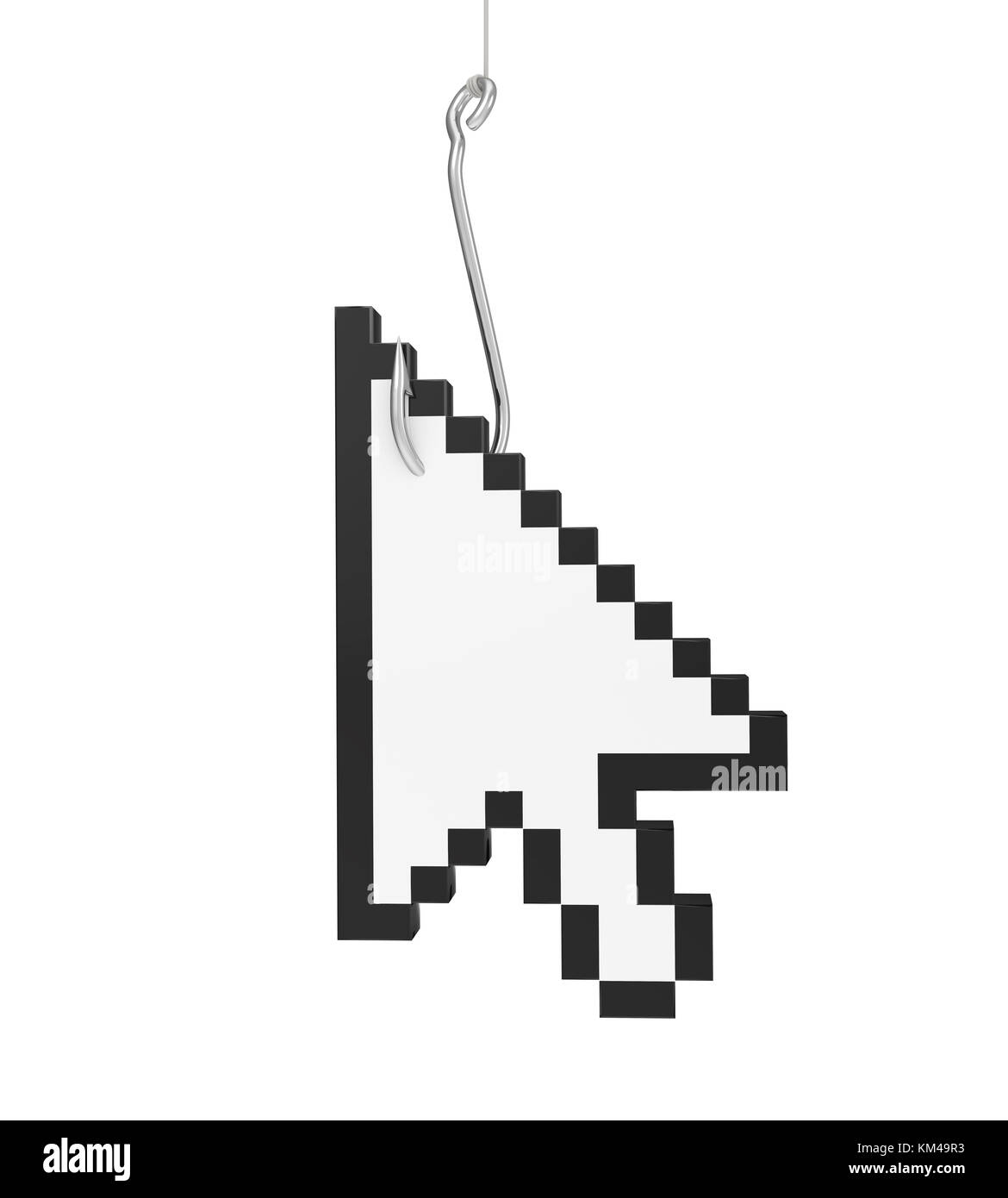 Crochet de pêche avec curseur de souris (concept) clickbait isolés Banque D'Images