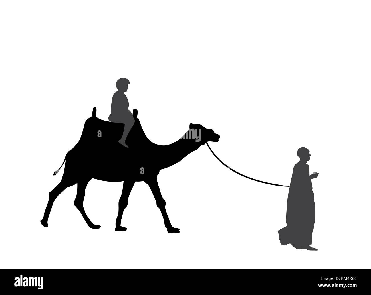Silhouette en noir et blanc d'un chameau avec un bédouin. vector illustration eps10. Illustration de Vecteur