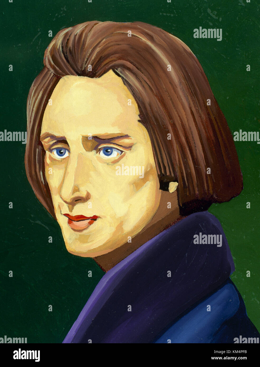 Franz Liszt (1811-1886). Compositeur et pianiste virtuose hongrois. Portrait. L'aquarelle. Banque D'Images