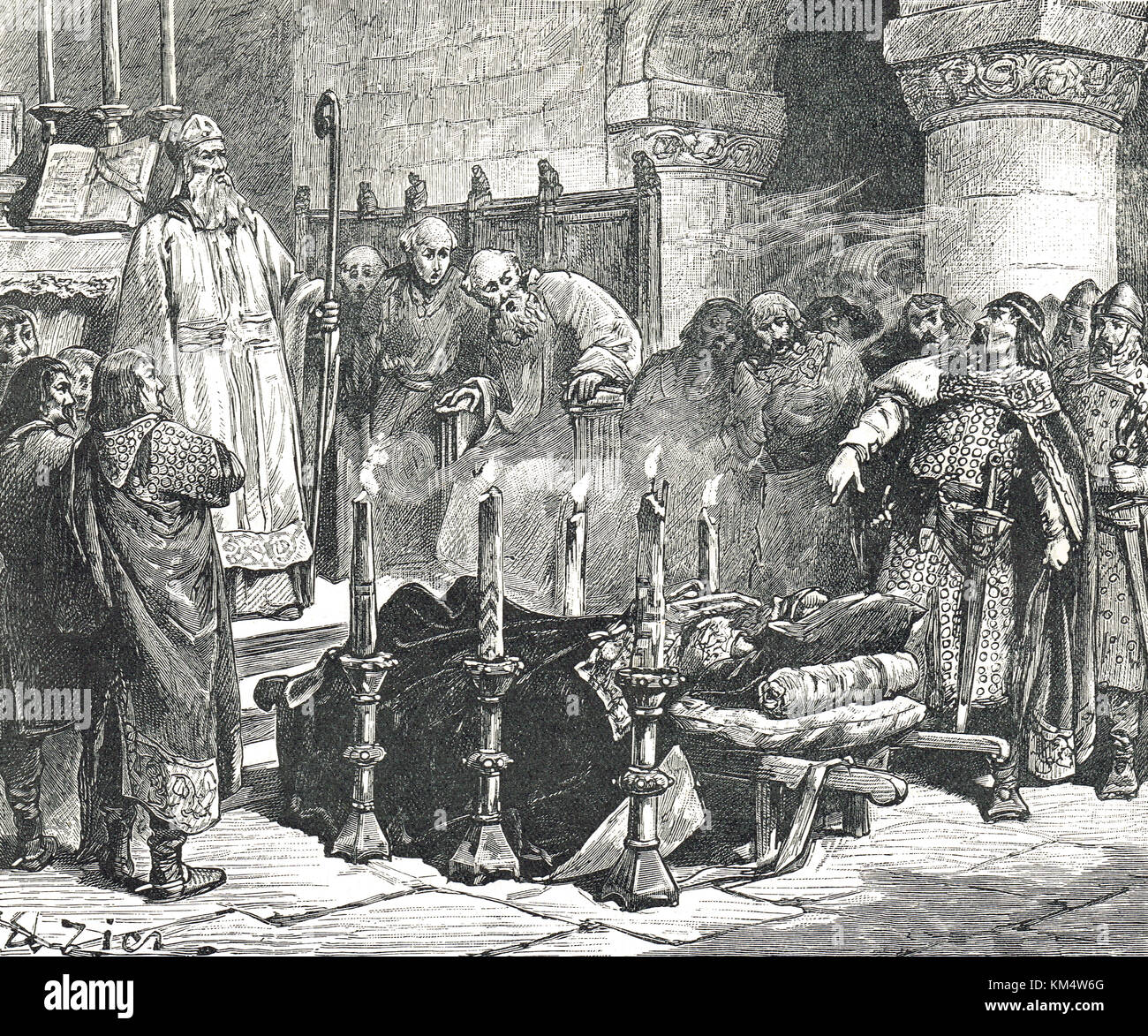 Incident à l'enterrement de Guillaume le Conquérant, 1087 Fitz-Arthur, Ascelin interdisant l'inhumation Banque D'Images