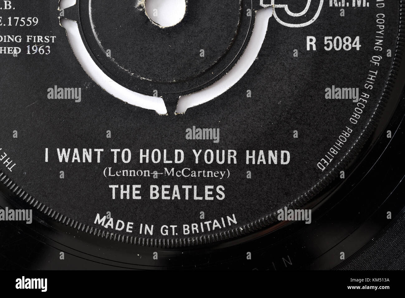 Beatles Je veux tenir la main de sept pouces Détails étiquette unique Banque D'Images