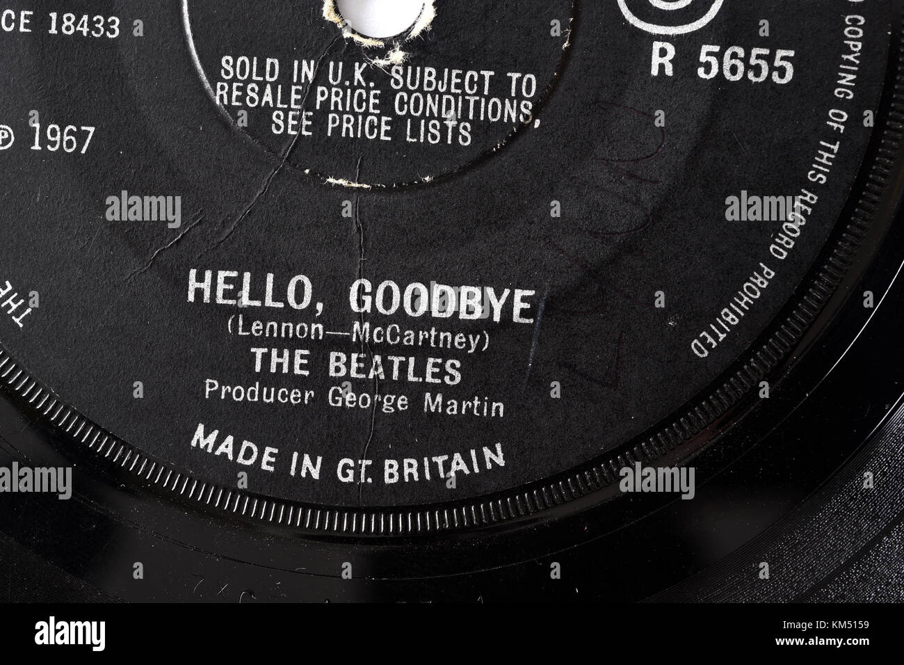 Hello Goodbye des Beatles sept pouces Détails étiquette unique Banque D'Images