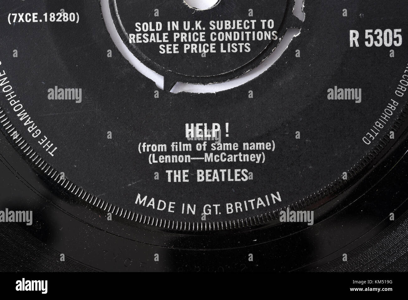 Beatles Help ! Détails de l'étiquette unique de sept pouces Banque D'Images