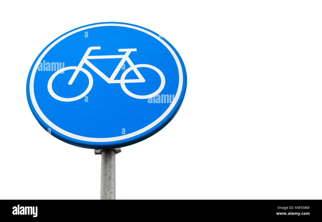 Location lane, marquage bleu ronde signe de route isolé sur fond blanc. Amsterdam, Pays-Bas Banque D'Images