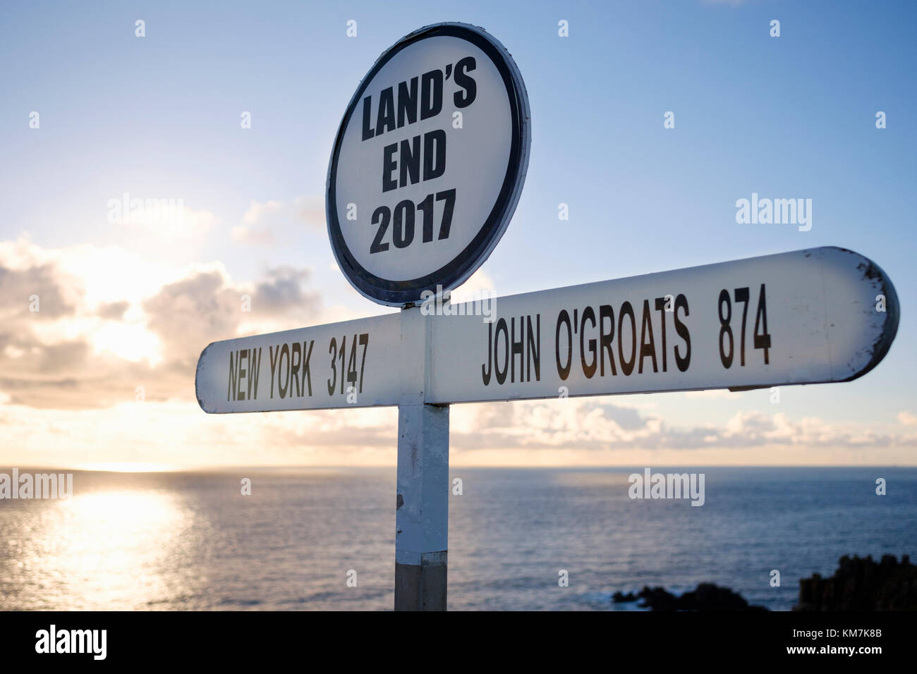 Land's End, Plan Land's End Signpost, Land's End, Cornwall, Angleterre, Iles Banque D'Images