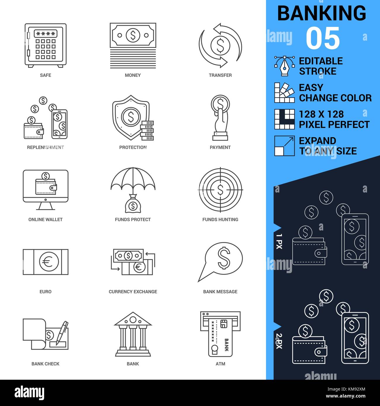 Voyage icons set. Fine ligne Vector Illustration - ajuster l'épaisseur du trait - Étendre à n'importe quelle taille - Changement facile - Couleur modifiable Illustration de Vecteur