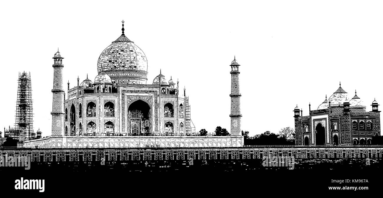 Taj Mahal inde art croquis illustration isolé sur fond blanc Banque D'Images