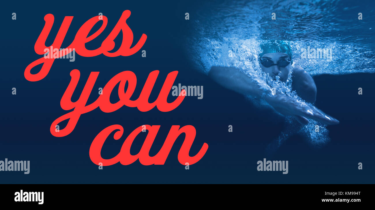 Généré numériquement image de oui vous pouvez texte contre l'homme nage dans l'eau bleue Banque D'Images