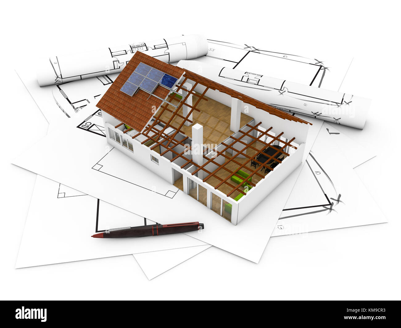 D'un rendu 3D sur un modèle d'architecture technique des parcelles avec attire l'isolé sur fond blanc Banque D'Images