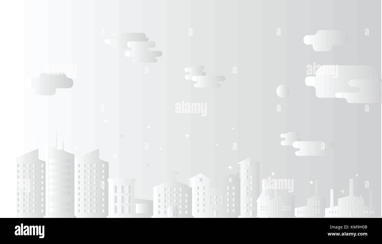Paysage urbain avec les nuages art papier vector illustration style.background Architecture et bâtiment moderne en blanc.city.scène concept Ville de noël. Illustration de Vecteur