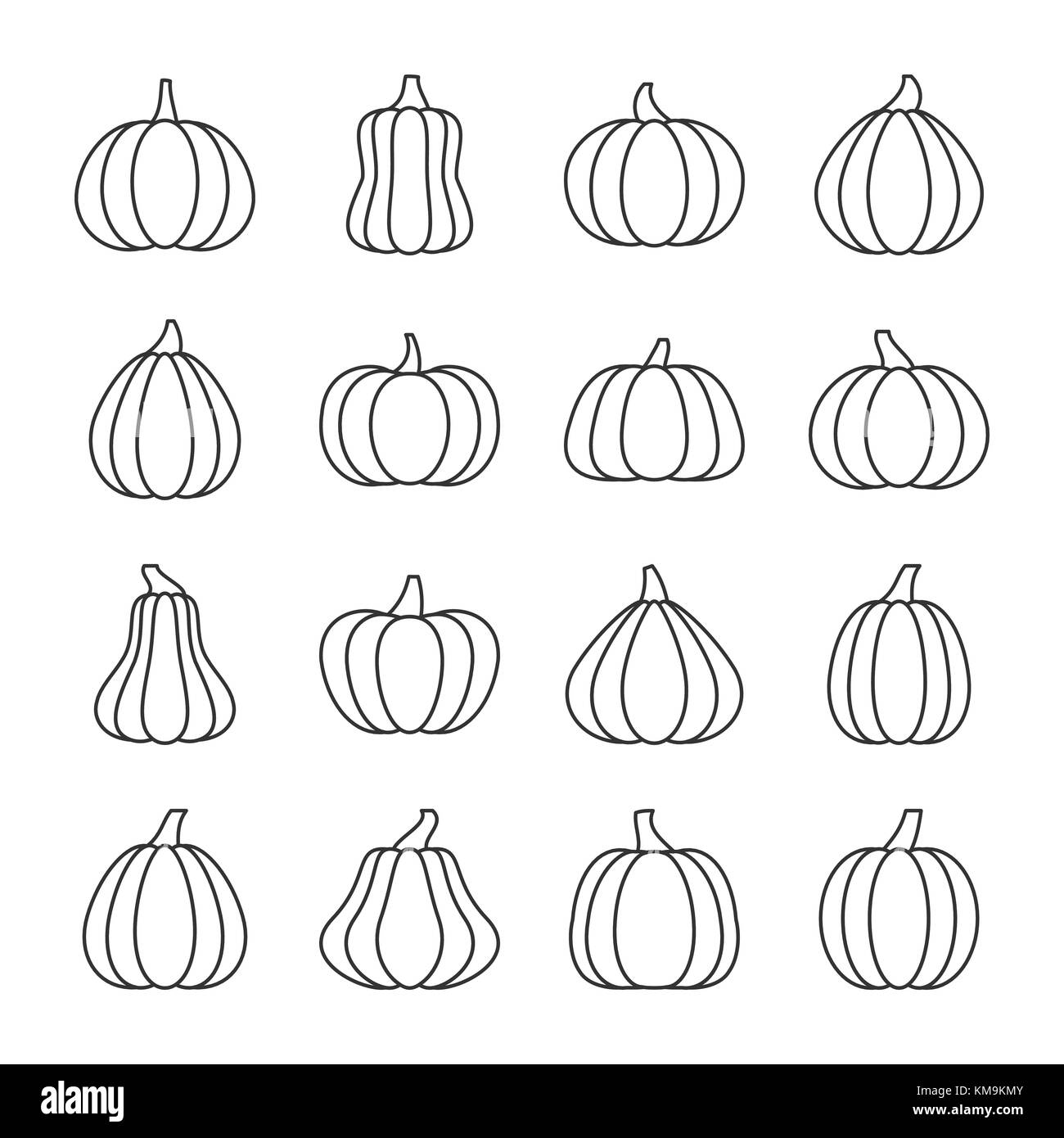 Halloween Citrouille fine ligne icon set. Modèle plat, symbole linéaire vector pack. Contours signe sans remplissage. Avc. modifiable Web, print, carte, banner conc Illustration de Vecteur