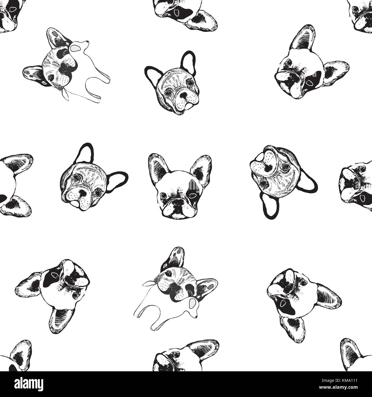 Modèle vectoriel continu de croquis à la main les bulldogs de style. Illustration de Vecteur