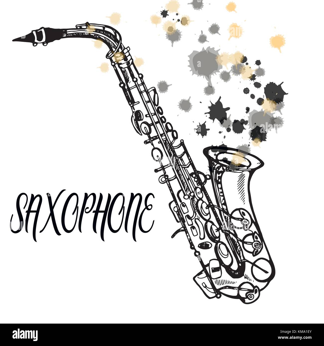 Style croquis dessinés à la main, saxophone. vector illustration isolé sur fond blanc. Illustration de Vecteur