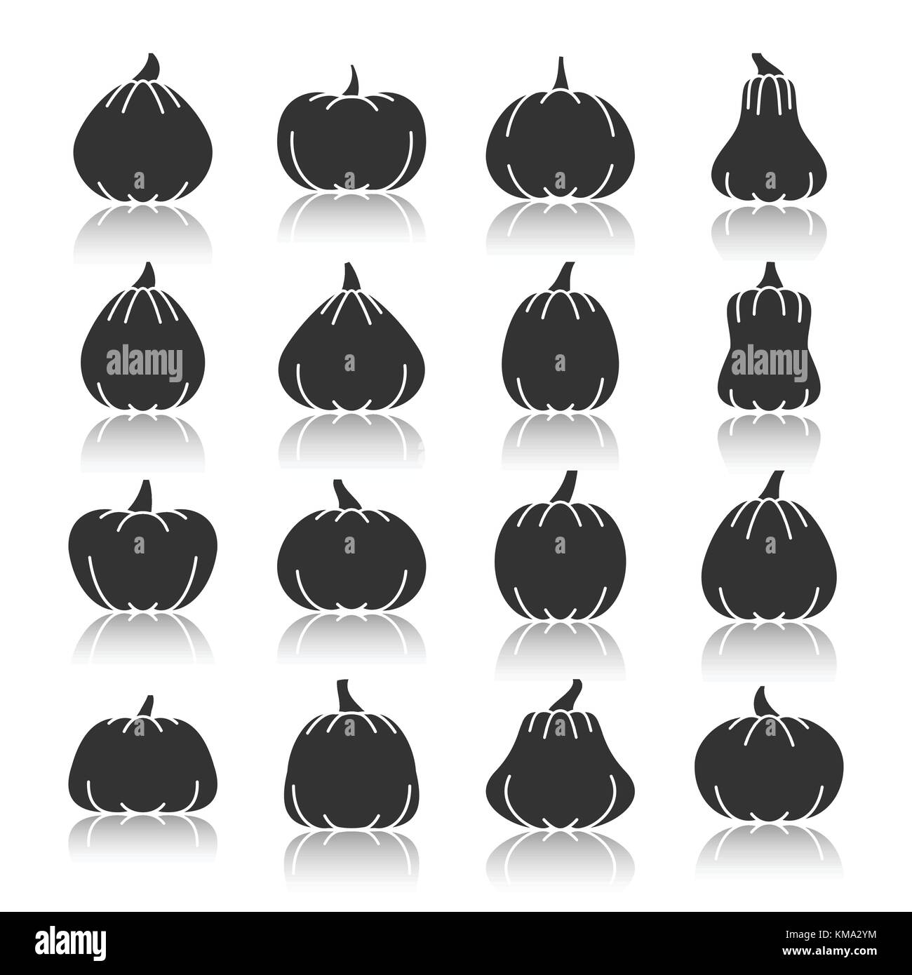 Citrouille Halloween silhouette noire avec réflexion icon set. Télévision monochrome vector illustration design collection de symboles. Pictogramme graphique simple pa Illustration de Vecteur