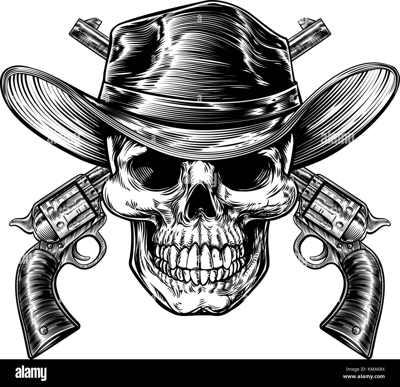 Crâne de cow-boy et pistolets Illustration de Vecteur