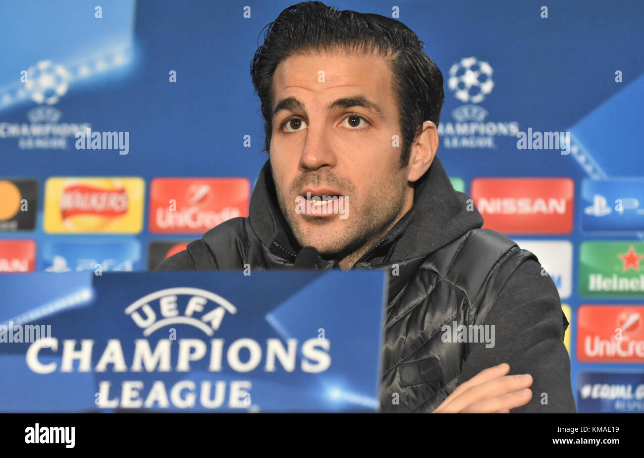 Cesc Fabregas, Conférence de presse de l'UEFA Champions League, Chelsea F.C contre Atletico Madrid, Stamford Bridge, Londres. ROYAUME-UNI Banque D'Images