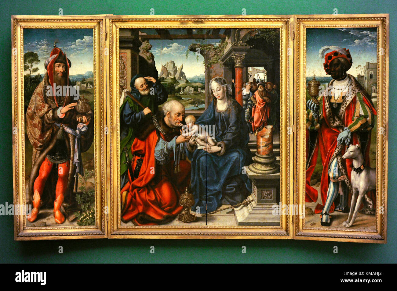 Joos van Cleve (ca.1480/1490-1540/1541). peintre flamand. adoration des mages, vers 1515. triptyque. bourbon collection. Musée national de Capodimonte. naples. L'Italie. Banque D'Images