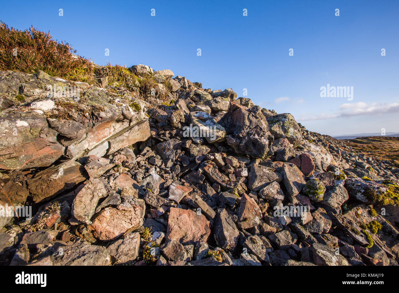 Un portrait de pierre vitrifiés dans les ruines de l'âge de fer Touchez O Noth fort de colline sur Hill O Noth près de Rhynie, Aberdeenshire, Scotland Banque D'Images