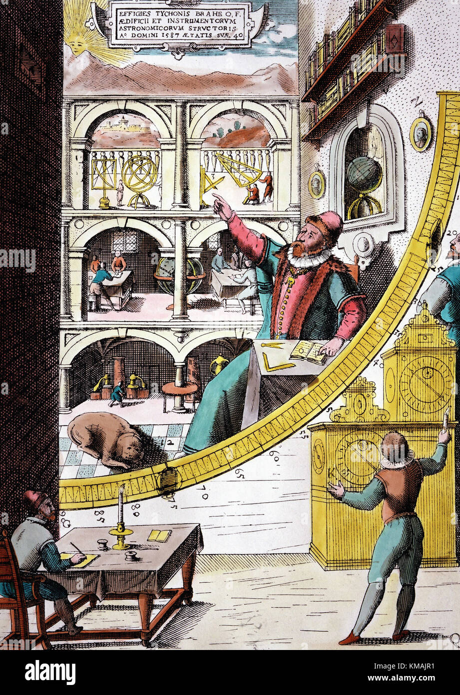 Gravure - Tycho Brahe (1546-1601) dans son observatoire appelé Uraniborg (Danemark) - 16e siècle Banque D'Images
