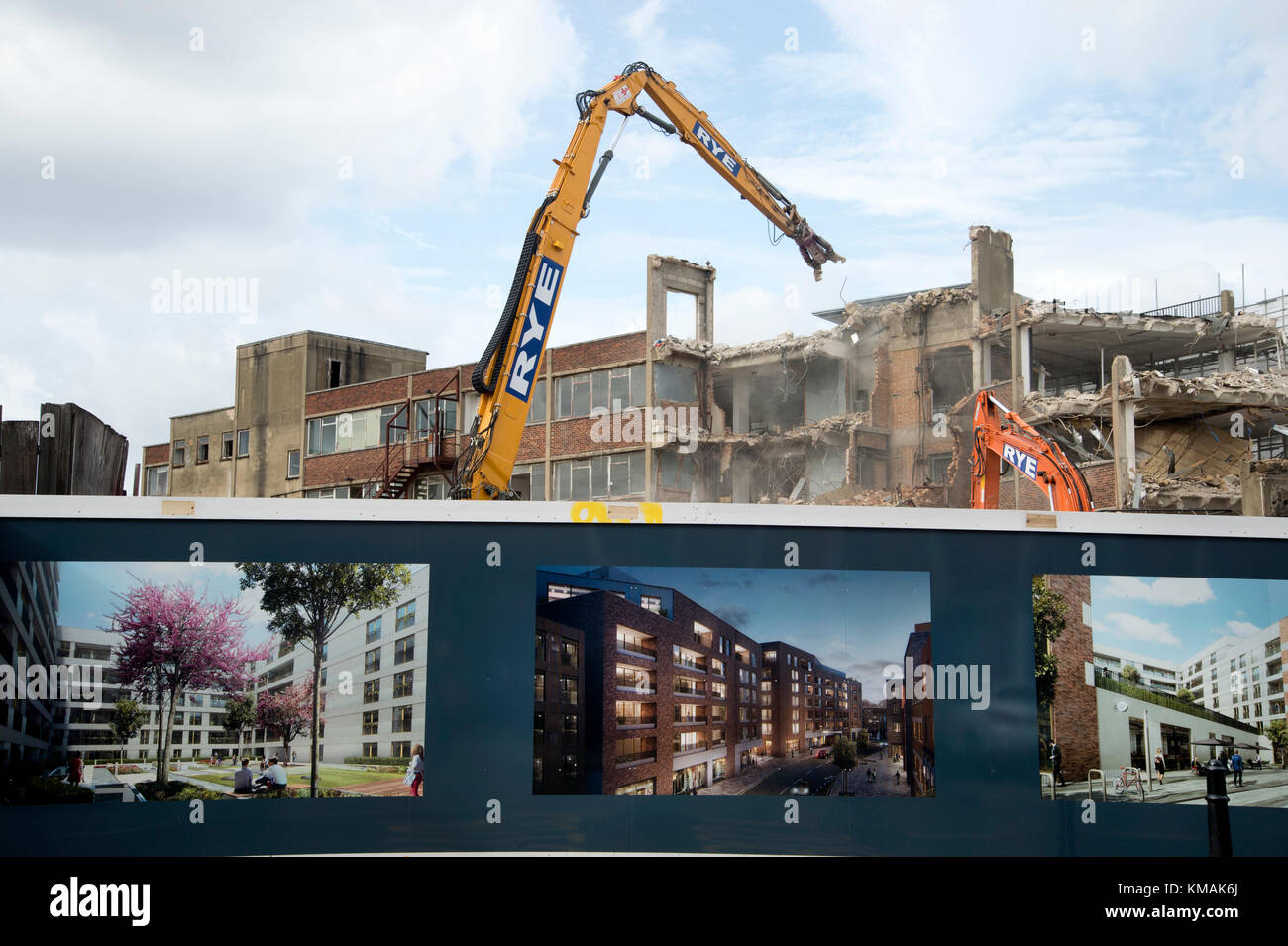 Réaménagement de la route de Hackney avec démolition de vieux bâtiments Banque D'Images