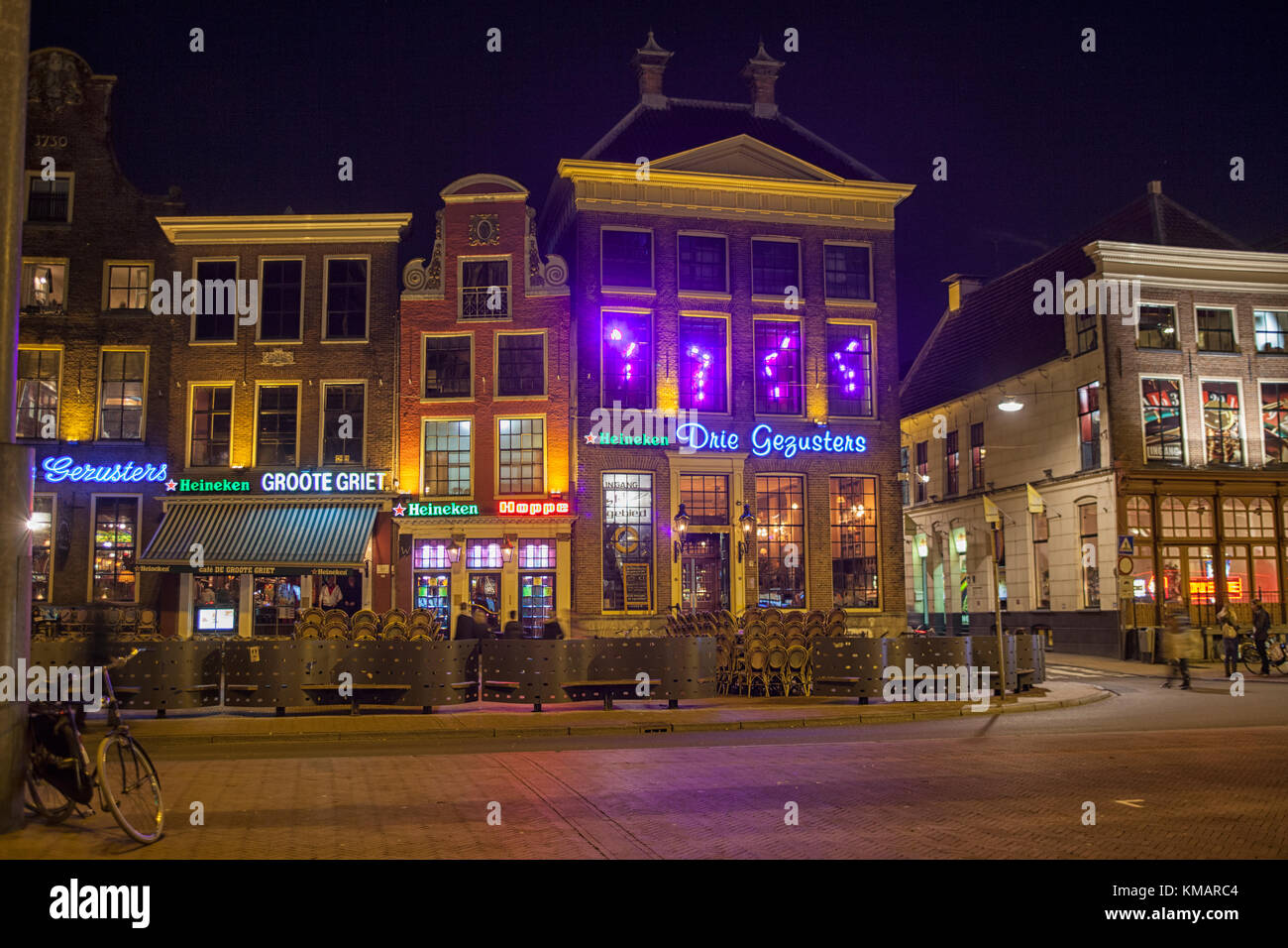 Groningen, Pays-Bas avec des bars de nuit Banque D'Images