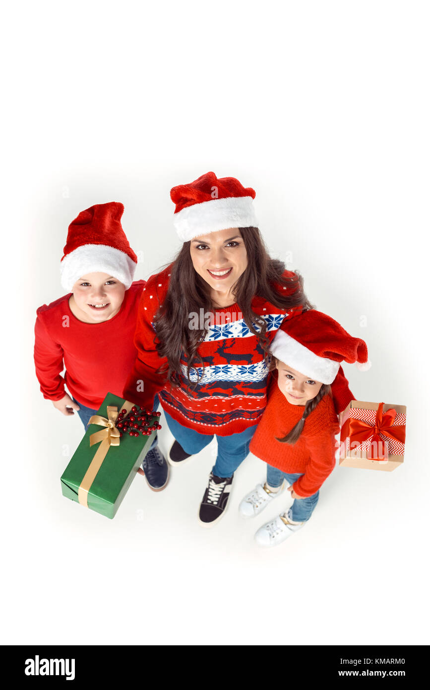 Mère et enfants à Noël Banque D'Images