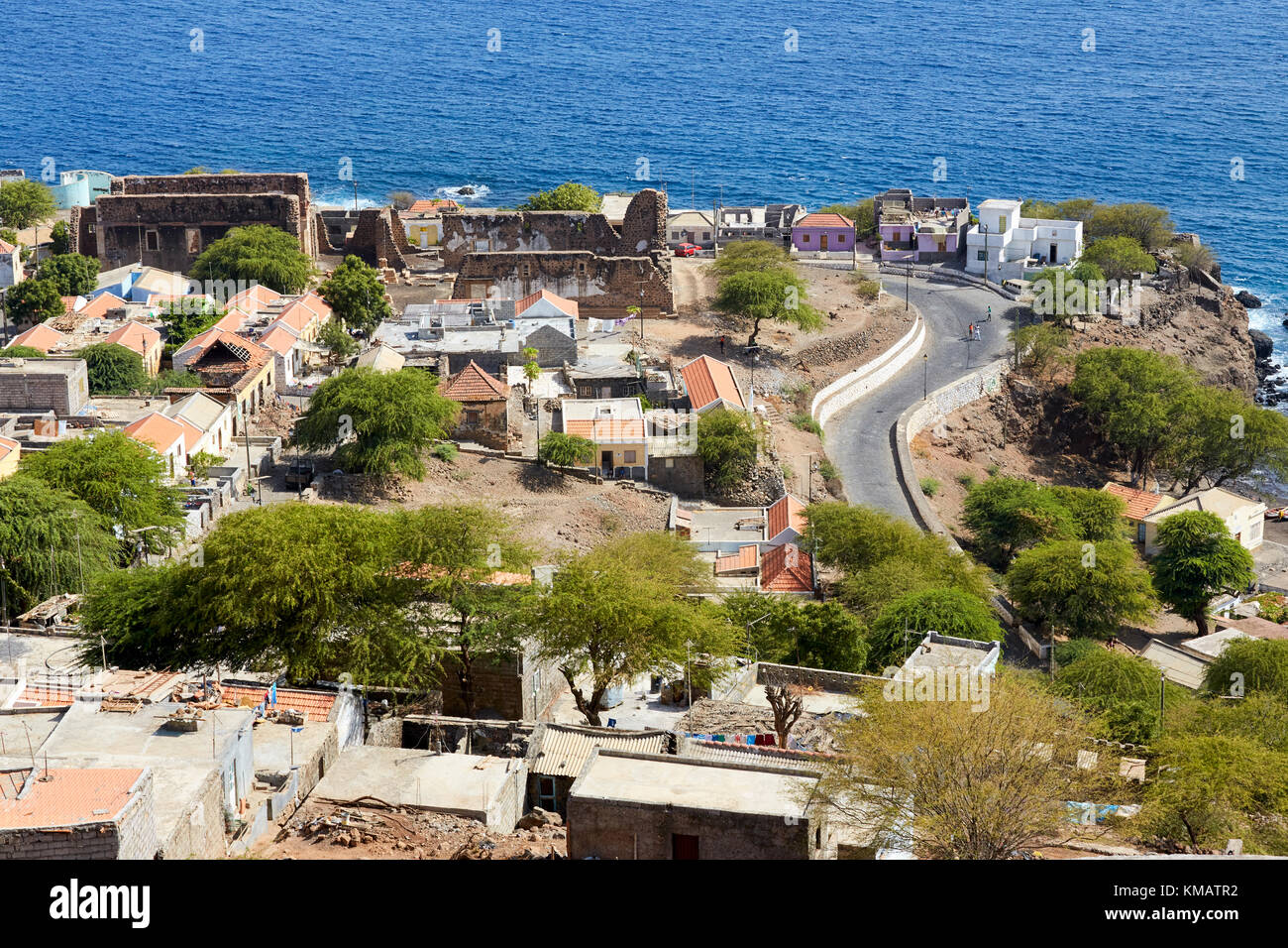 Vue aérienne de Cidade Velha, Santiago, Cap-Vert (Cabo Verde) Banque D'Images