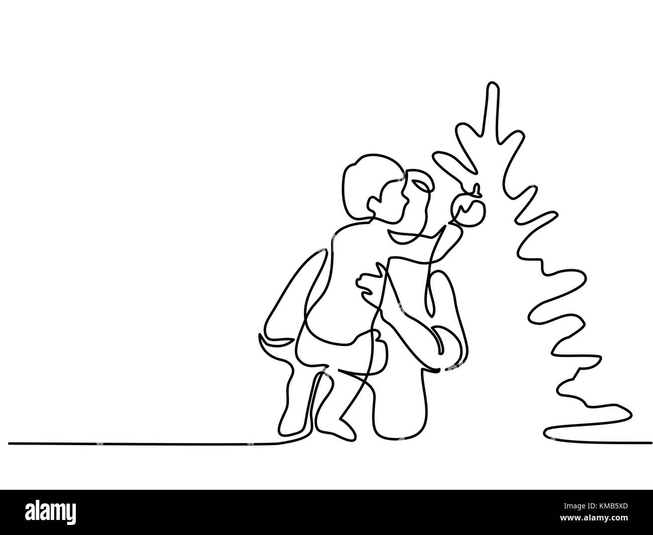 Aider Père Fils pour décorer l'arbre de Noël Illustration de Vecteur