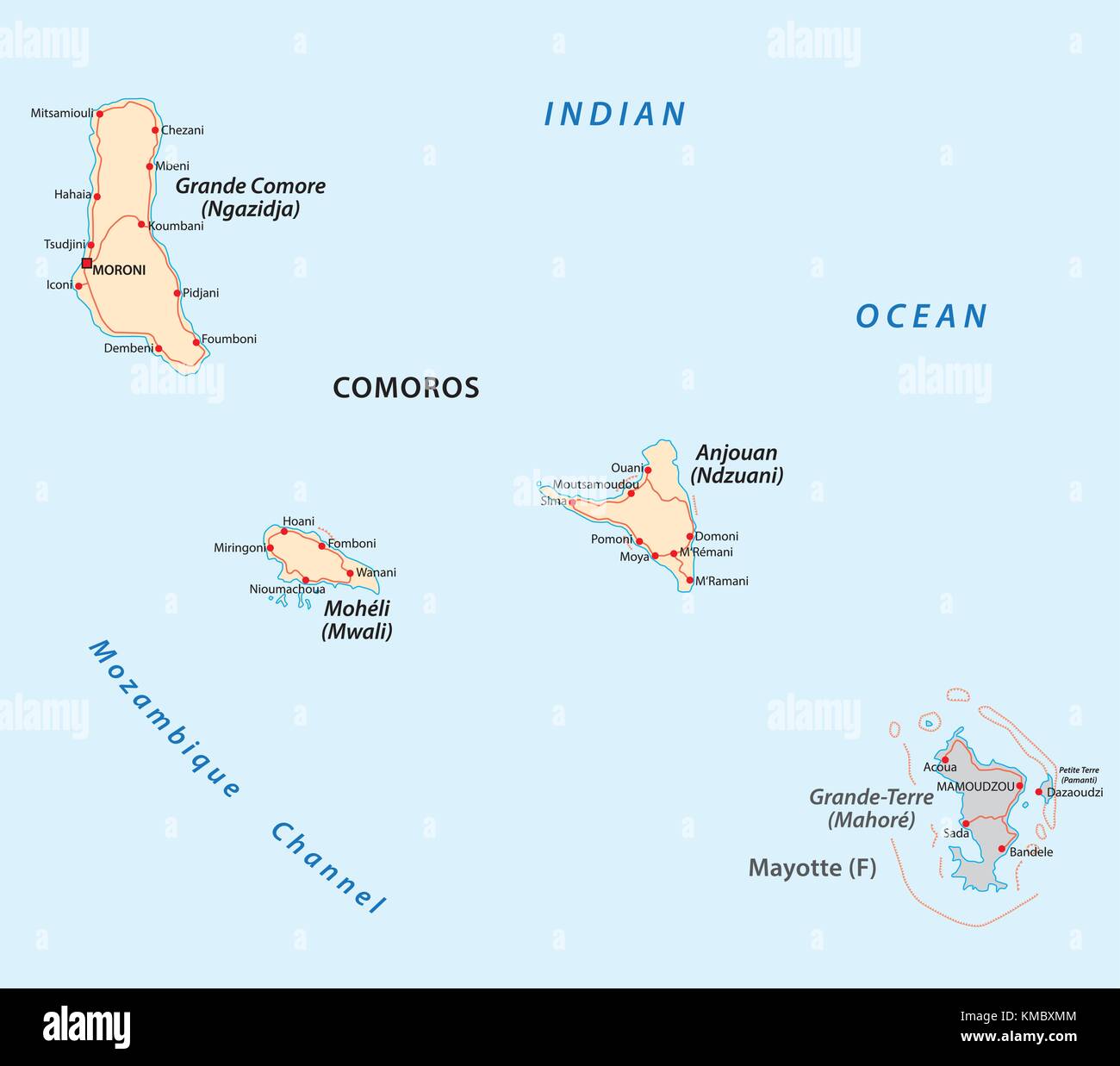 Comores carte vectorielle Illustration de Vecteur