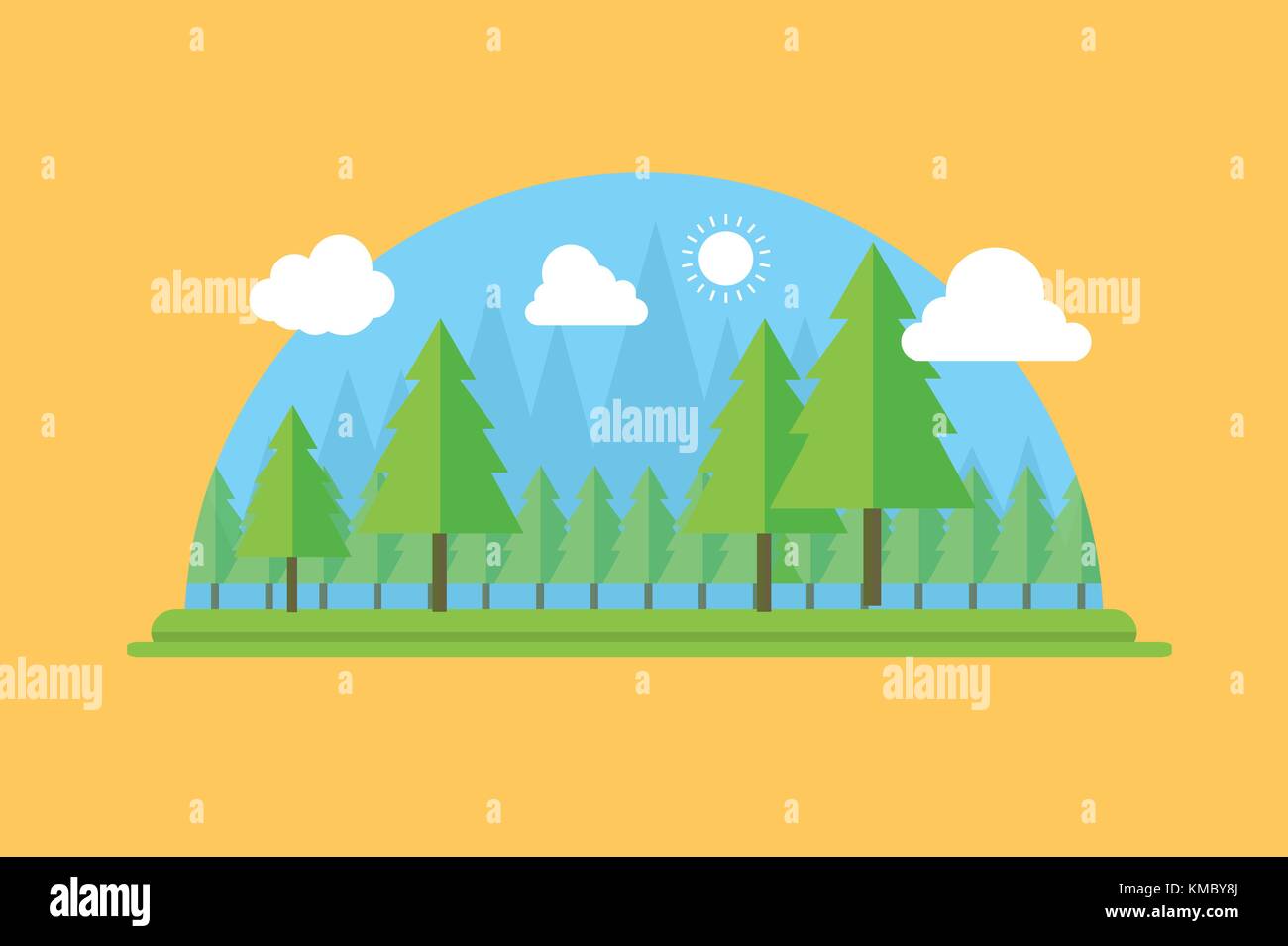 Paysage naturel, dans l'appartement de style. une belle forêt.Vector illustration Illustration de Vecteur