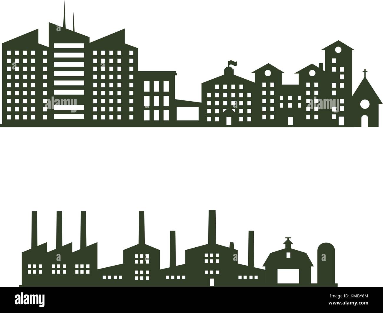 Silhouette cityscapes ensemble avec fond blanc isolé vector illustration.bâtiments noir. Illustration de Vecteur