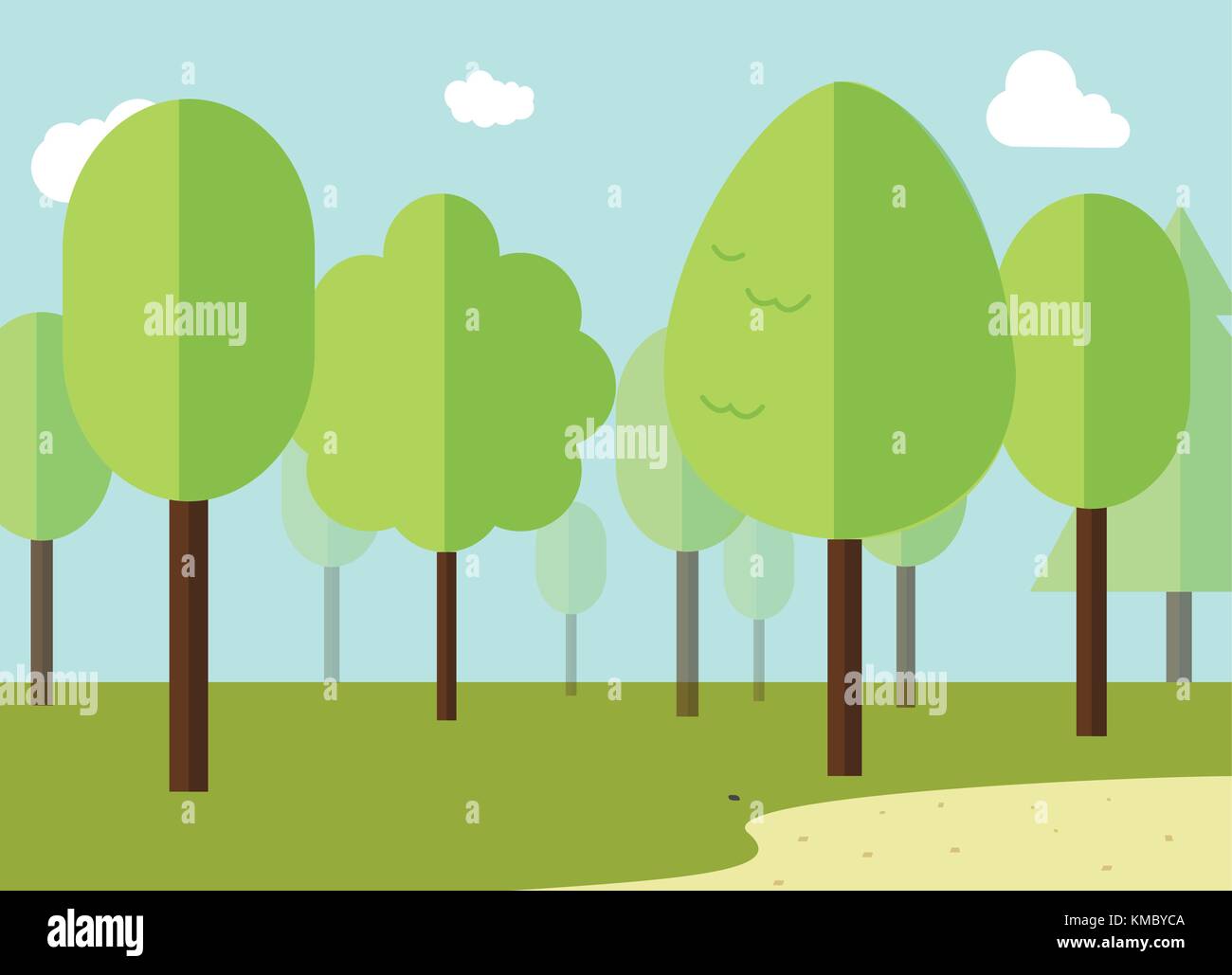 Paysage vert avec la forêt modèle plat vector illustration Illustration de Vecteur