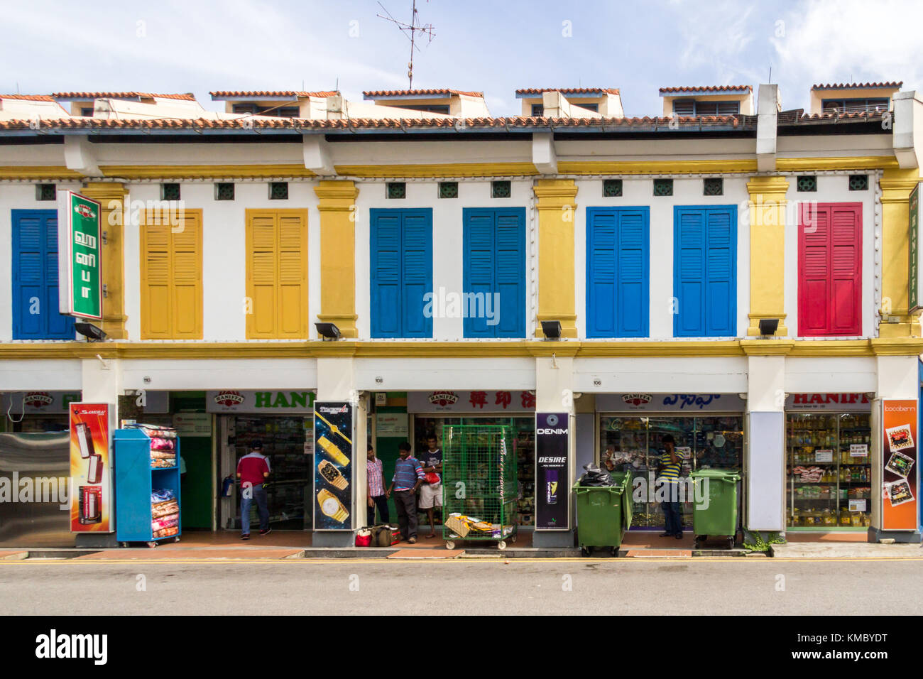 Maisons traditionnelles dans Little India, Singapour Banque D'Images