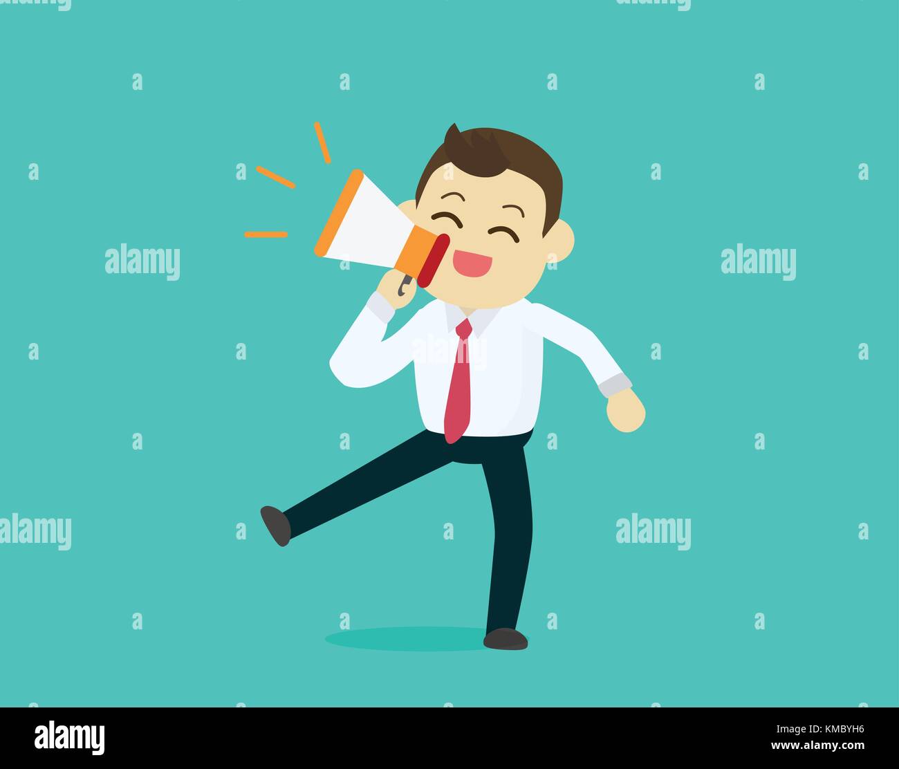 Businessman heureux avec mégaphone, concept marketing promotion.parler de caractère d'illustration vectorielle, haut-parleur. Illustration de Vecteur