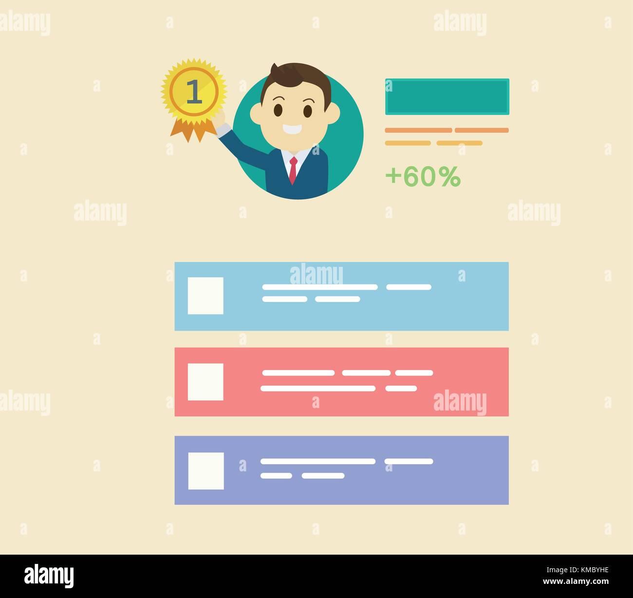 Businessman obtenir la récompense dans le numéro un avec interface utilisateur profil style.modèle plat man getting médaille d'or et de l'onglet color profile vector illustration Illustration de Vecteur