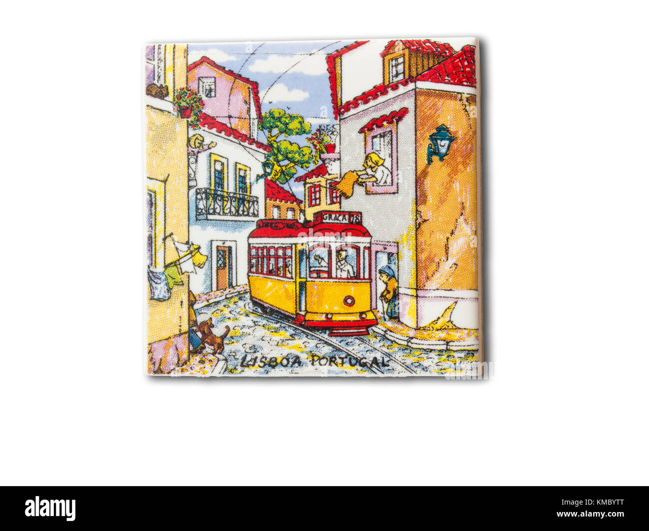 Aimant de réfrigérateur de souvenirs de Lisbonne isolé sur fond blanc Banque D'Images